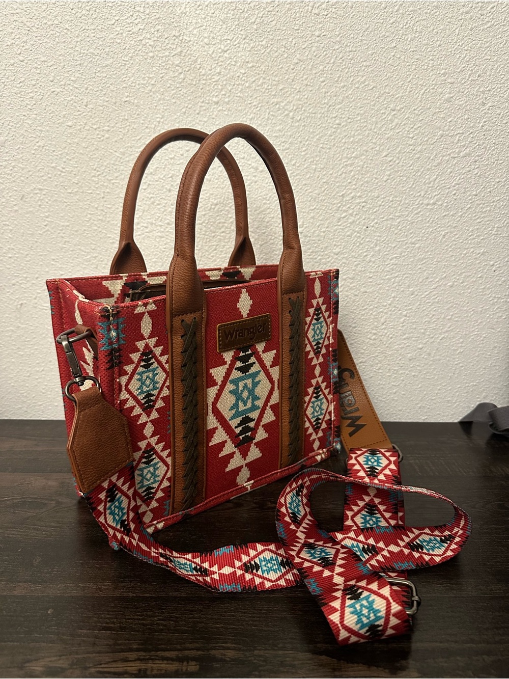 Wrangler Red Southwestern Mini Tote Bag with Detachable Strap